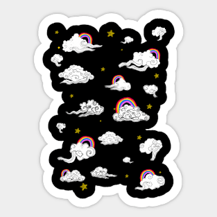 Clouds of oriental mythology with rainbow and stars Sticker